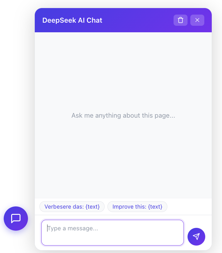 DeepSeek AI Chat popup on a web page